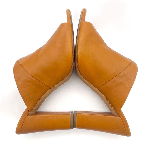 Vince Heath Leather Peep Toe High Block Heeled Mule Cognac Brown Women’s Size 8 - Picture 10 of 16